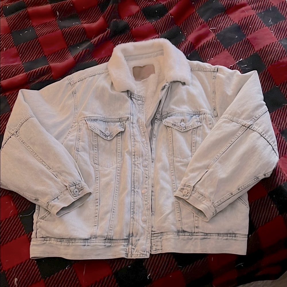 AMERICAN EAGLE 🦅 VINTAGE 80’s DENIM JEAN FAUX SHERPA-LINED JACKET Women’s XXL - Picture 5 of 11